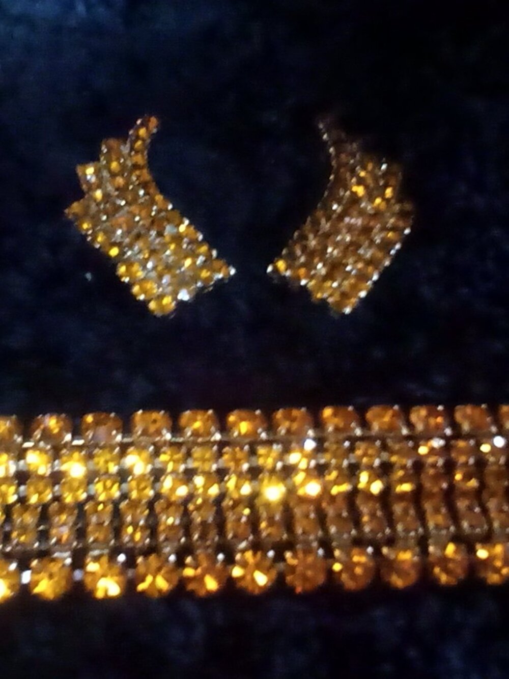 Vintage and Rare! Sparkling Sun Orange Rhinestone Earrings & Bracelet Set